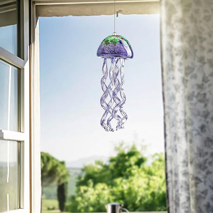 H&D HYALINE & DORA Purple Blown Glass Jellyfish Wind Chime Sea Glass Wind Chimes for Outside Jellyfish Wind Chimes Outdoor Sea Glass Decor for Patio Garden Balcony Porch(14in)