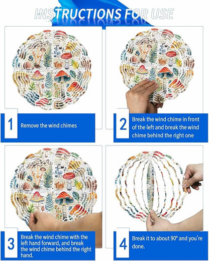Stainless Steel Wind Spinner for Yard Garden Decoration, Watercolor Mushroom Plant Hand Drawn Retro Round Wind Sculpture Spinner 3D Crafts Hanging Ornaments for Indoor Outdoor, 8 Inch