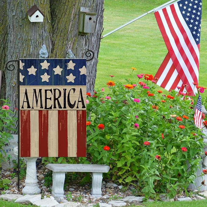 4th of July Garden Flag 12x18 Inch Double Sided, Patriotic American Flag Yard Decoration,Small Seasonal Outdoor Decorations for Summer Independence Day,250th Years America Anniversary Holiday Outside