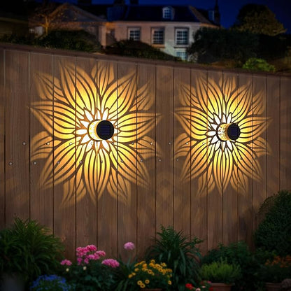 Hapjoy Solar Fence Lights 4 Pack Solar Deck Lamps Outdoor Decorations Powered Step Lights Wall Waterproof LED Warm Decorative Lighting for Garden (Flower, 4)