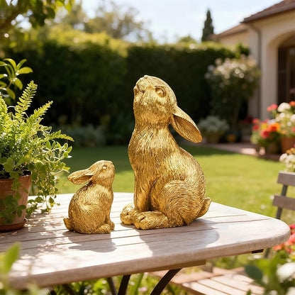 Resin Gold Bunny Decor Rabbit Figurines, Small Easter Bunny Figurine Set of 2, Easter Rabbit Statues for Spring Tabletop Decor