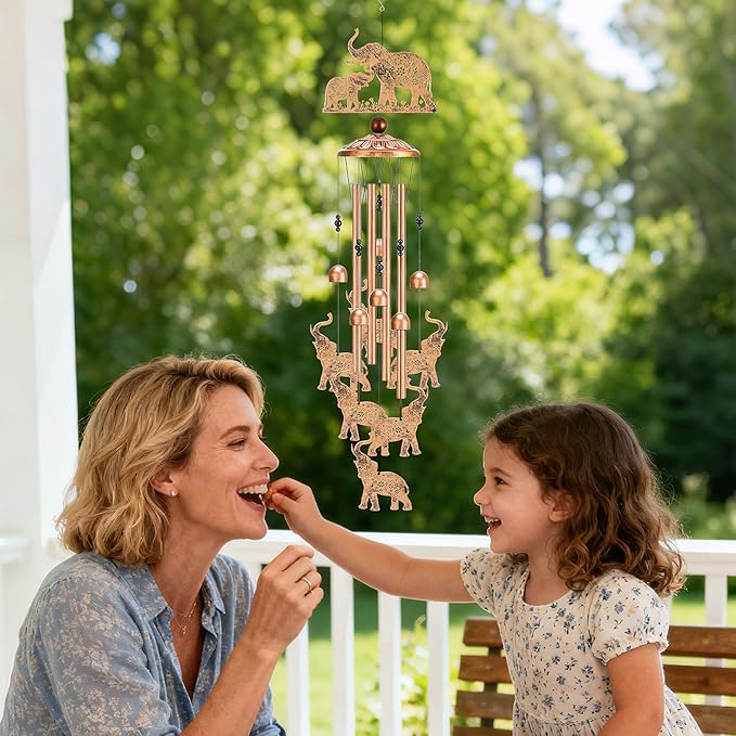 Elephant Wind Chimes for Outside - Metal Windchimes Outdoors Decor Garden Patio Backyard Home Art Hanging Waterproof Elephants Ornament Christmas Birthday Gift for Women Mom Grandma Sister