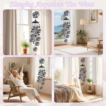 Mothers Day Elephant Gifts for Women, Colorful Elephant Wind Chimes for Outside, Outdoor Windchime for Home Garden Patio Porch Yard Decor