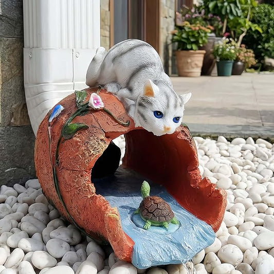Cat Gutter Downspout Extender Statue, Funny Garden Statue Ornament, Decor Downspout Diverter, Perfect Rain Diverter for 3"x4" Downspouts, Eco-Friendly Resin, Ideal Outdoor Decor Gift
