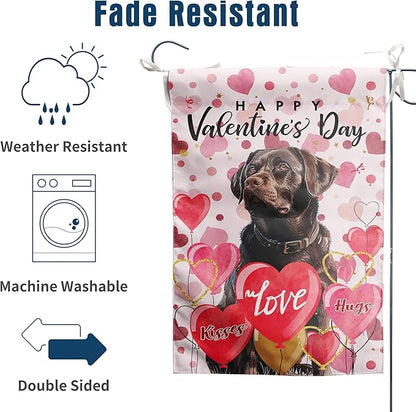 Chocolate Lab Valentine Garden Flag Valentines Day Flags for Outside 12x18 Double Sided Small Yard Flags Labrador Dog Valentine's Day Decor Outdoor Lawn Valentines Banners Front Porch
