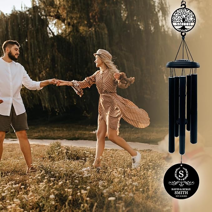Customized Anniversary Wind Chime ，Personalized Wedding Gift for Couples ，38" Wind Chimes for Anniversary Tree of Life，Unique Present for Him, Her, or Parents - Beautiful Outdoor Decor