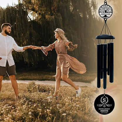 Customized Anniversary Wind Chime ，Personalized Wedding Gift for Couples ，38" Wind Chimes for Anniversary Tree of Life，Unique Present for Him, Her, or Parents - Beautiful Outdoor Decor