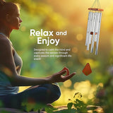 Nature’s Melody Premiere Grande Tunes Wind Chimes – Outdoor Windchime with 6 Tubes Tuned to E Pentatonic Scale, Rustproof Aluminum, Beech Wood & S Hook Hanger (Silver, 24 Inch)