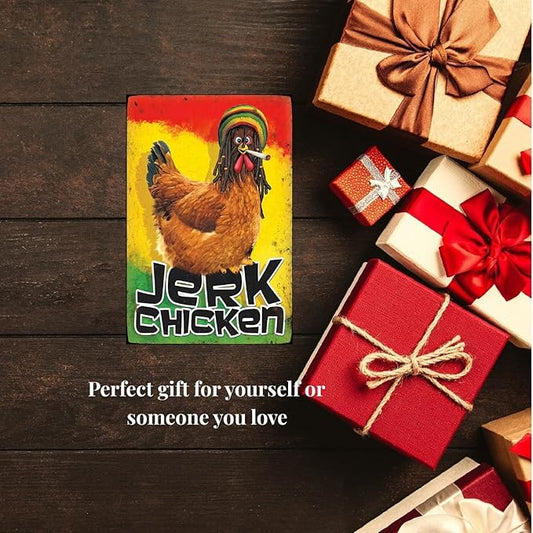 Funny Chicken Sign, Metal Chicken Coop Tin Signs, Jerk Chicken, Yard Sign Garage Farm Garden Wall Decor Sign Plaque Outdoor for Home Fence 8 X 12 Inches