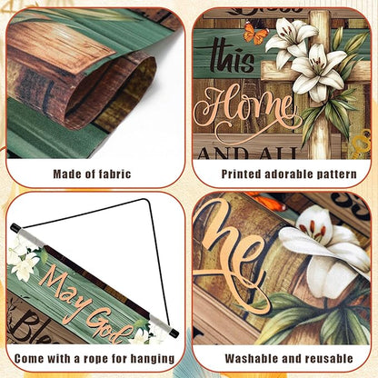 Tegeme 12 Pcs Christian Seasonal Garden Flags Set Hello Spring Door Banner Decorations Religious Cross Door Hanger 12 x 20 Inch 4th of July Hanging Flag for Outside Party Outdoor Indoor