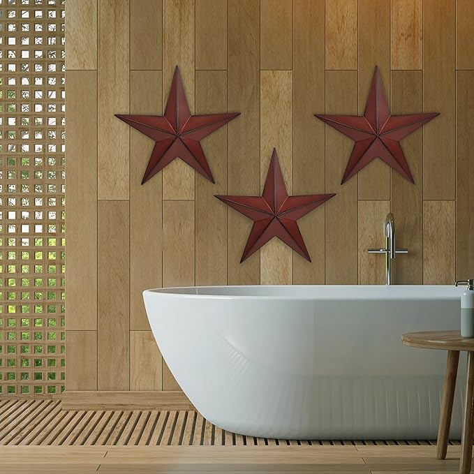 VIVICOMFY 12" Metal Barn Star Wall Decor-American Flag Stars for Outside Or Inside of House-Iron Texas Metal Star Rustic Vintage Western Country Home Farmhouse Wall Art Decorations (Set of 3)