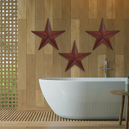 VIVICOMFY 12" Metal Barn Star Wall Decor-American Flag Stars for Outside Or Inside of House-Iron Texas Metal Star Rustic Vintage Western Country Home Farmhouse Wall Art Decorations (Set of 3)