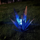 Tequila Rustic Sculpture, Metal Agave Statues Garden Hand Painted Decor for Yard Lawn Patio, Home Outdoor Courtyard Decoration with Solar Light Hollowed Leaves, Ornament Gifts (Blue, Size)