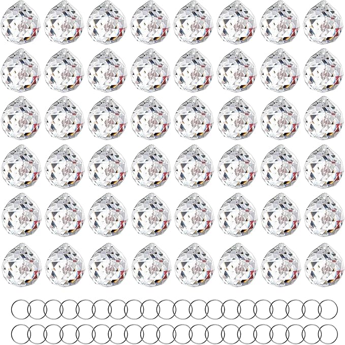 HDCRYSTALGIFTS 48pcs Clear Faceted Crystal Ball Prism 1.2"/30mm Glass Prism Sun Shine Catcher Rainbow Pendants Maker, Hanging Crystals Prisms for Windows Home Decor