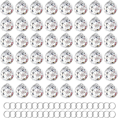HDCRYSTALGIFTS 48pcs Clear Faceted Crystal Ball Prism 1.2"/30mm Glass Prism Sun Shine Catcher Rainbow Pendants Maker, Hanging Crystals Prisms for Windows Home Decor