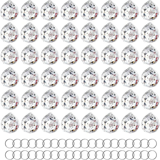 HDCRYSTALGIFTS 48pcs Clear Faceted Crystal Ball Prism 1.2"/30mm Glass Prism Sun Shine Catcher Rainbow Pendants Maker, Hanging Crystals Prisms for Windows Home Decor
