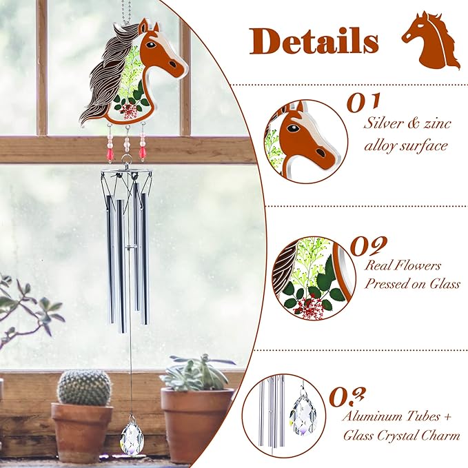 KY&BOSAM Horse Wind Chime with Crystal Sympathy Wind Spinner Memorial Wind Chime for Loss of Loved One Prime Bereavement Sympathy Memorial Gift for Loss of Mother Nana Father Gift Home Garden Decor