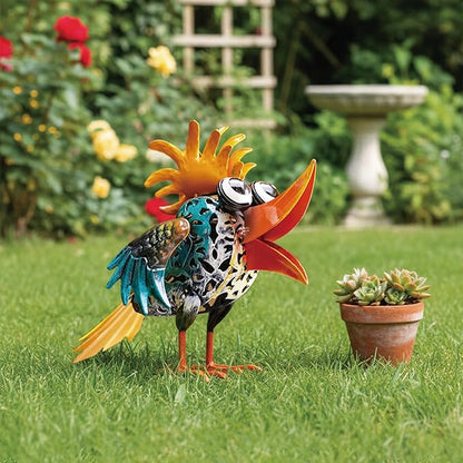 Bird Sculpture Yard Decor - Funny Open Mouth Big Eyes Metal Birds Statue for Garden Patio Lawn Outdoor Standing, Art Figurine Bookshelf Decoration Ornament Gifts for Housewarming Christmas