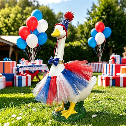 Porch Goose Statue Home Decor - 20" Large Resin Porch Goose with Independence Day Goose Outfits, Holiday Indoor or Outdoor Decorative Figurine for Garden,Lawn,Yard,Entryway Accent,Housewarming Gifts
