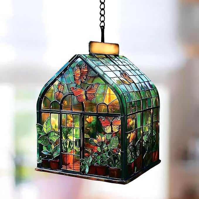 Greenhouse Acrylic Suncatcher, Boho Suncatchers for Window Hanging Ornament, Stained Glass Effect Indoor Outdoor Garden Decor for Nature Lover, Gifts for Mother's Day, Mom, Grandma, Wife, Women