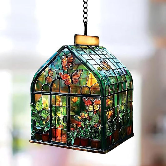 Greenhouse Acrylic Suncatcher, Boho Suncatchers for Window Hanging Ornament, Stained Glass Effect Indoor Outdoor Garden Decor for Nature Lover, Gifts for Mother's Day, Mom, Grandma, Wife, Women