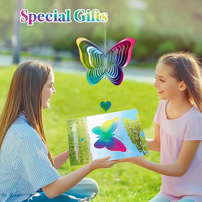 Rainbow Butterfly Bird Deterrents for Outside,Reflective Wind Spinner Gifts for Women Mom,3D Wind Chimes for Outside,Metal Pinwheels Bird Scare Devices for Garden Decor,Patio,Yard Decor,Hanging Decor