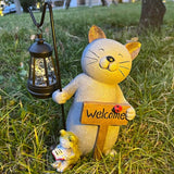 Cat Garden Statue with Solar Lantern: Cat Outdoor Figurine Decorations -Solar Garden Statue Decor for Patio,Balcony,Yard, Lawn - Gift for Mom, Grandma,Women, Housewarming,Birthday