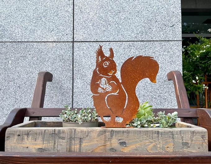 Metal Squirrel Garden Decoration,Curious Squirrel,Metal Squirrel Decor,Metal Squirrel for the Trees in Garden,Weatherproof Eyecatcher for your Patio,Rusty Squirrel Garden Art,Garden Lover Gift.