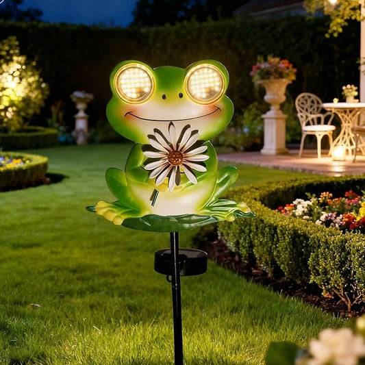 esgarden LEDs Dynamic Eyes Solar Stake Lights for Garden Frog Garden Gifts Metal Warm White Stakes Lights for Lawn Ornaments, Yard Art, Pathway, Patio Decorations Gift for Mom Dad Grandma