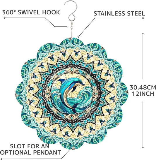 12 Inch 3D Kinetic Wind Spinner for Garden and Yard, Laser-Cut Stainless Steel, Mesmerizing Hanging Decor for Outdoor Patio & Indoor, Coastal Window-11