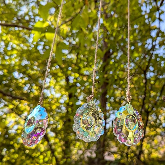 Crystal Prism DIY Suncatchers, 3PC AB Flower Prism Hanging Crystal for Windows, Chandeliers, Garden and Home Decor