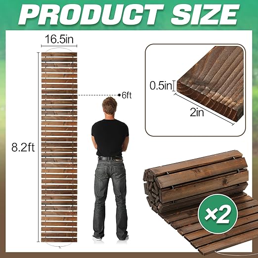 2pcs 8.2ft Wooden Garden Pathway - Weather Resistant Carbonized Pine Roll Out Decorative Walkway, Boardwalk Pathway Pavers for Outside Stepping Stones Outdoor Flooring Patio Pool Backyard (Brown)