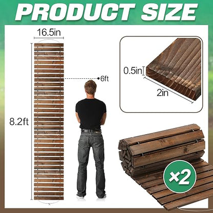 2pcs 8.2ft Wooden Garden Pathway - Weather Resistant Carbonized Pine Roll Out Decorative Walkway, Boardwalk Pathway Pavers for Outside Stepping Stones Outdoor Flooring Patio Pool Backyard (Brown)