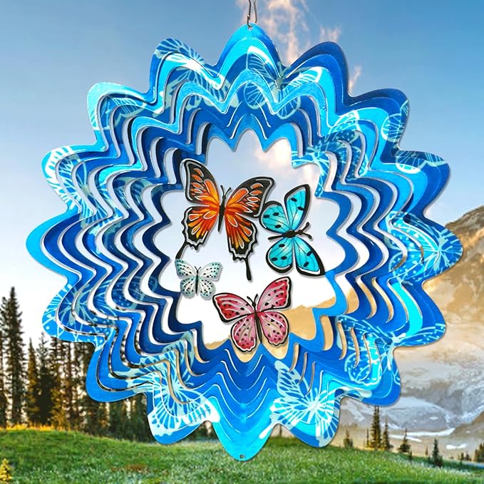 Goolyrusim Wind Spinner Outdoor, Butterfly Wind Spinner, 12in Laser Cut Stainless Steel Hanging Wind Sculptures, Garden Decoration Yard Decor, Butterfly Gifts for Women Mom Wife Girl Sister Grandma