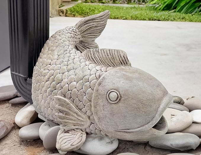 Teaeeno Fish Gutter Downspout Extension Decoration,3''x4'' Downspout Extender Diverter Splash Block Sculpture Outdoor Decor,Animal Resin Statue Ornaments, for Garden,Terrace,Lawn,Yard