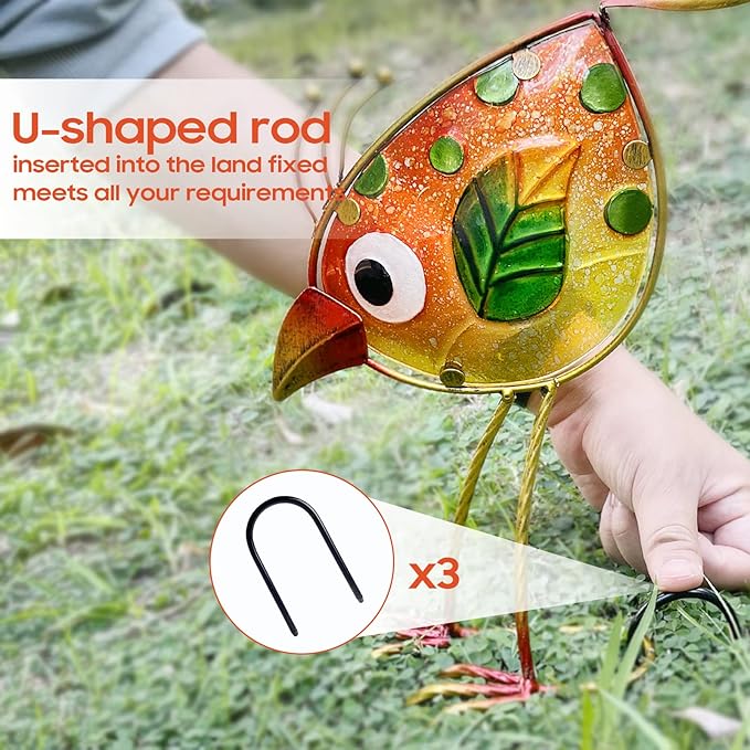 LEGIFO Garden Decor for Outside,Funny Metal & Glass Bird Decor for Indoor & Outdoor Set of 3,Yard Art Decor,Garden Art Statues Decorations,Colorful and Patriotic