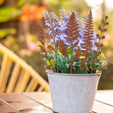 5 Pcs 14.2'' Longer Rusty Metal Flowers and Plants, Rustic Metal Fern Leaf Garden Stakes, Rusty Plant Shaped Decoration for Flower Arrangement Potted Plants Outdoor Lawn Yard Courtyard Art