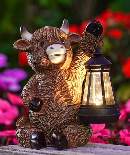 Nacome Highland Cow Statues for Garden Decor: Outdoor Sculptures with Solar Lantern for Clearance Outside Lawn Ornaments Porch Patio Balcony Yard – Birthday Gifts for Women Mom Grandma(Copper)