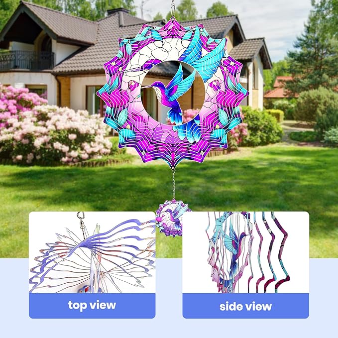 MXJSUA Hummingbird Wind Spinners for Indoor Outdoor Garden Decoration, 12 Inch Hummingbird Stainless Steel Hanging Wind Spinners Ornaments Crafts for Gifts