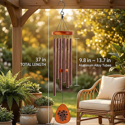 37" Matte Textured Aluminum Wind Chimes for Outdoor Patio & Garden – Large Modern Black Wind Chime with Deep Soft Tone, Thoughtful Home Gift (Brown, 37")