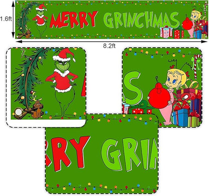 Nepnuser Green Christmas Fence Banner Winter Holiday Party Decoration Xmas Large Home Garden Outdoor Yard Hanging Sign Decor-1.6 * 8.2ft (Green-A)