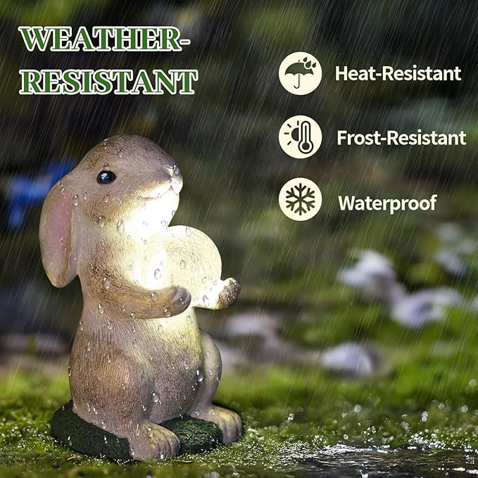 Solar Rabbit Garden Statue Outdoor Decor, Bunny Figurines with Solar Lights, Yard Decorations for Patio Balcony Yard Lawn Ornament - Unique Birthday Easter Housewarming Gifts for Women, Mom, Grandma