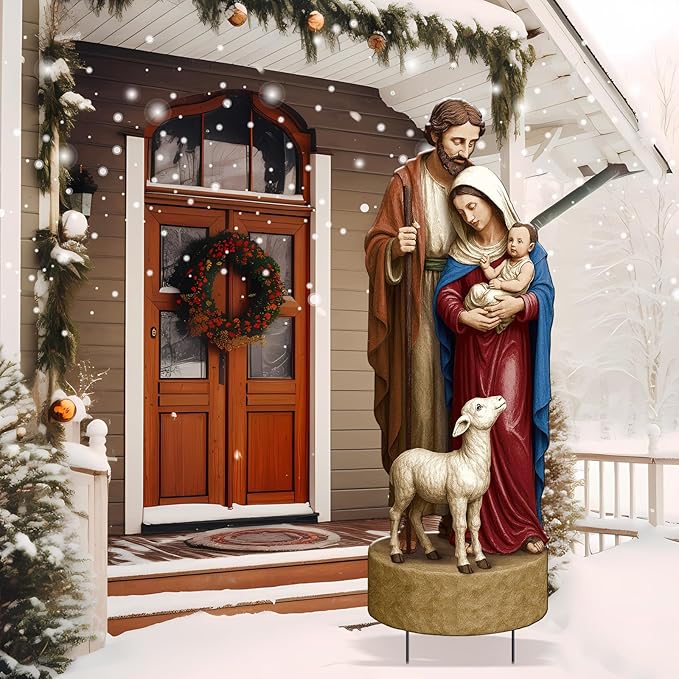 Metal Christmas Outdoor Nativity Scene for Yard with Stake 30 Inch Large Christmas Nativity Set with Baby Jesus Mary and Joseph Outside Waterproof Religious Yard Lawn Signs for Garden Lawns Decoration