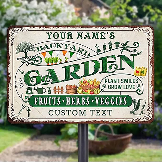 Custom Metal Signs with Name Made in USA Personalized Vintage Garden Sign Waterproof Vintage Decorative Metal Print for Wall Decor Customized Home Garden Ideas Gifts Artwork Prints for Yard Ourdoor