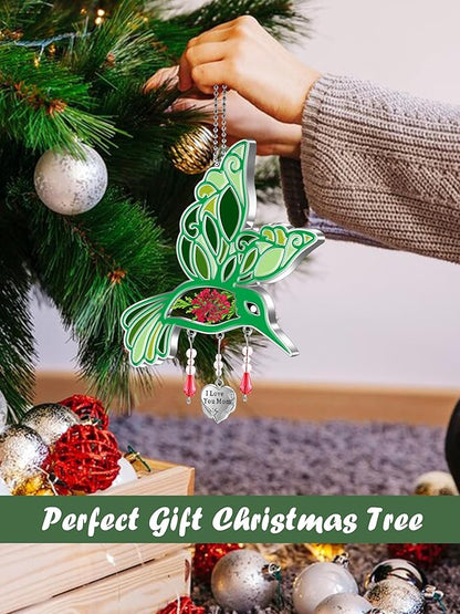 KY&BOSAM Hummingbird Suncatcher I Love You Mom Glass Sun Catches for Windows Hanings Ornament Wind Chimes with Pressed Real Flower and Heart Charm Birthday Gifts for Mom Mothers Day Christmas