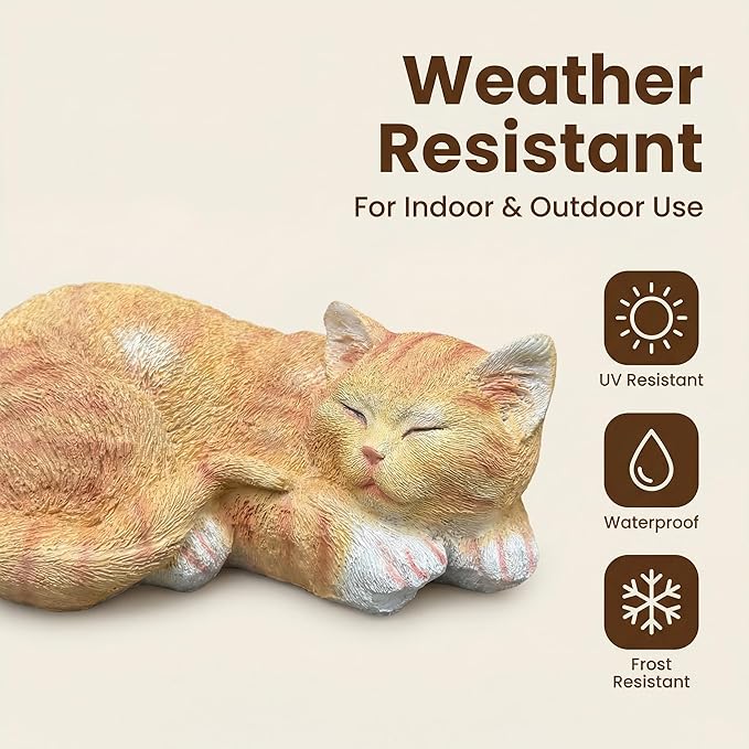 Garden Decor Cat Statue Outdoor Statue, Cat Figurines Garden Statues & Sculpture Decoration, Sleeping Cat Statue Decor for Patio, Porch and Lawn, Cat Gifts for Cat Lover and Women, Cat Memorial Stone