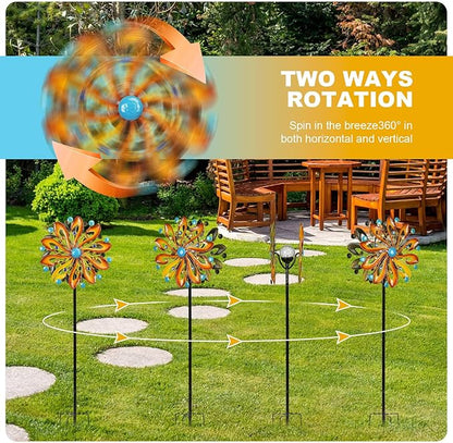 MLKNK Wind Spinners for Yard and Garden - Wind Sculptures & Spinners 75 in Garden Kinetic Art with Solar Powered Multi-Color Glass Ball Light - Gradient Brown