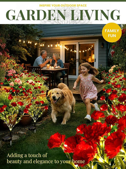 GIGALUMI Solar Lights Outdoor for Garden Decor, 2 Pack Solar Flower Lights Waterproof, 2 Lighting Modes 14 Carnations for Pathway,Yard, Patio Decoration, Gardening Gifts for Women (Red)