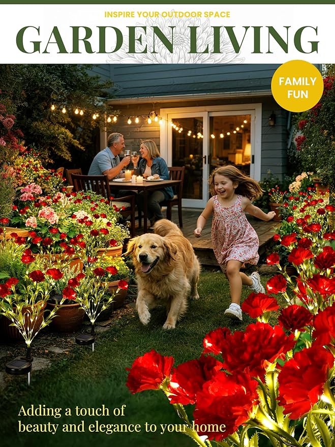 GIGALUMI Solar Lights Outdoor for Garden Decor, 4 Pack Solar Flower Lights Waterproof, 2 Lighting Modes 28 Carnations for Pathway,Yard, Patio Decoration, Gardening Gifts for Women (Red)