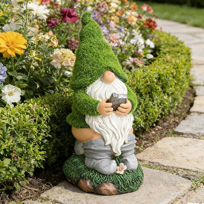 Mischeievous Garden Gnome Statues Solar Lighting - Resin Forest Guardian with Moss Hat&Warm Light Solar Lantern，Funny Outdoor Yard Statue Decor for Patio, Lawn, Fairy Garden Gift